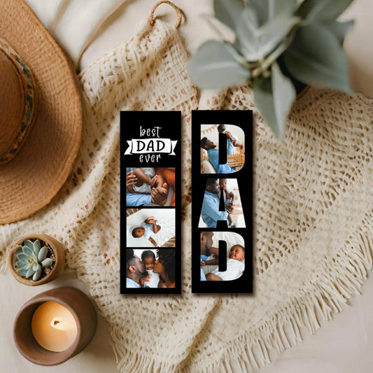 Editable Best Dad Ever Photo Bookmark Collage Template DIY Gift for Him by Playful Pixie Studio