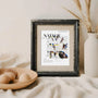 Framed athlete photo collage next to vase