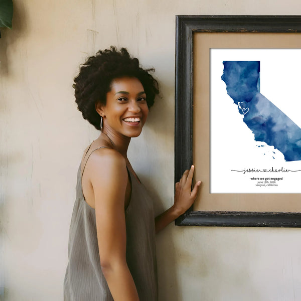 Blue California Where We Got Engaged Map Template DIY Gift