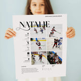 Little girl holding print of athlete photo collage