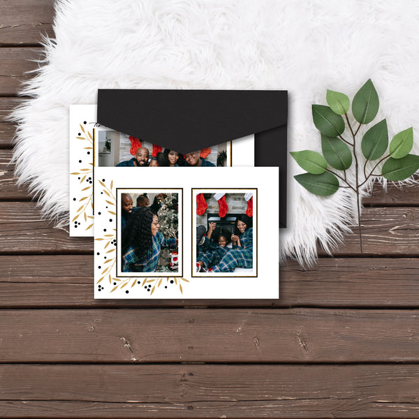 Black and Gold Editable Christmas Photo Card Backside