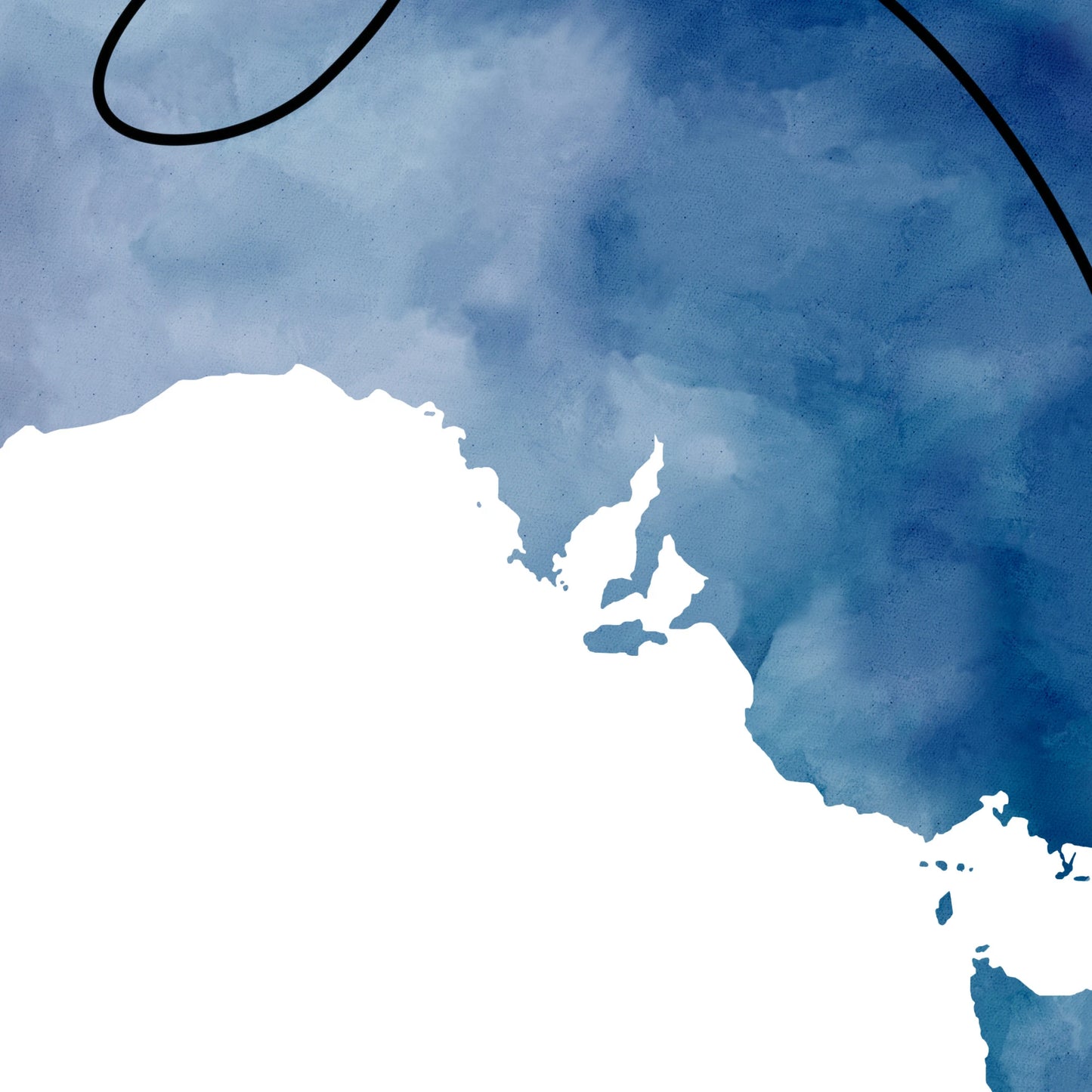 Blue Watercolor Australia Map Up Close Details