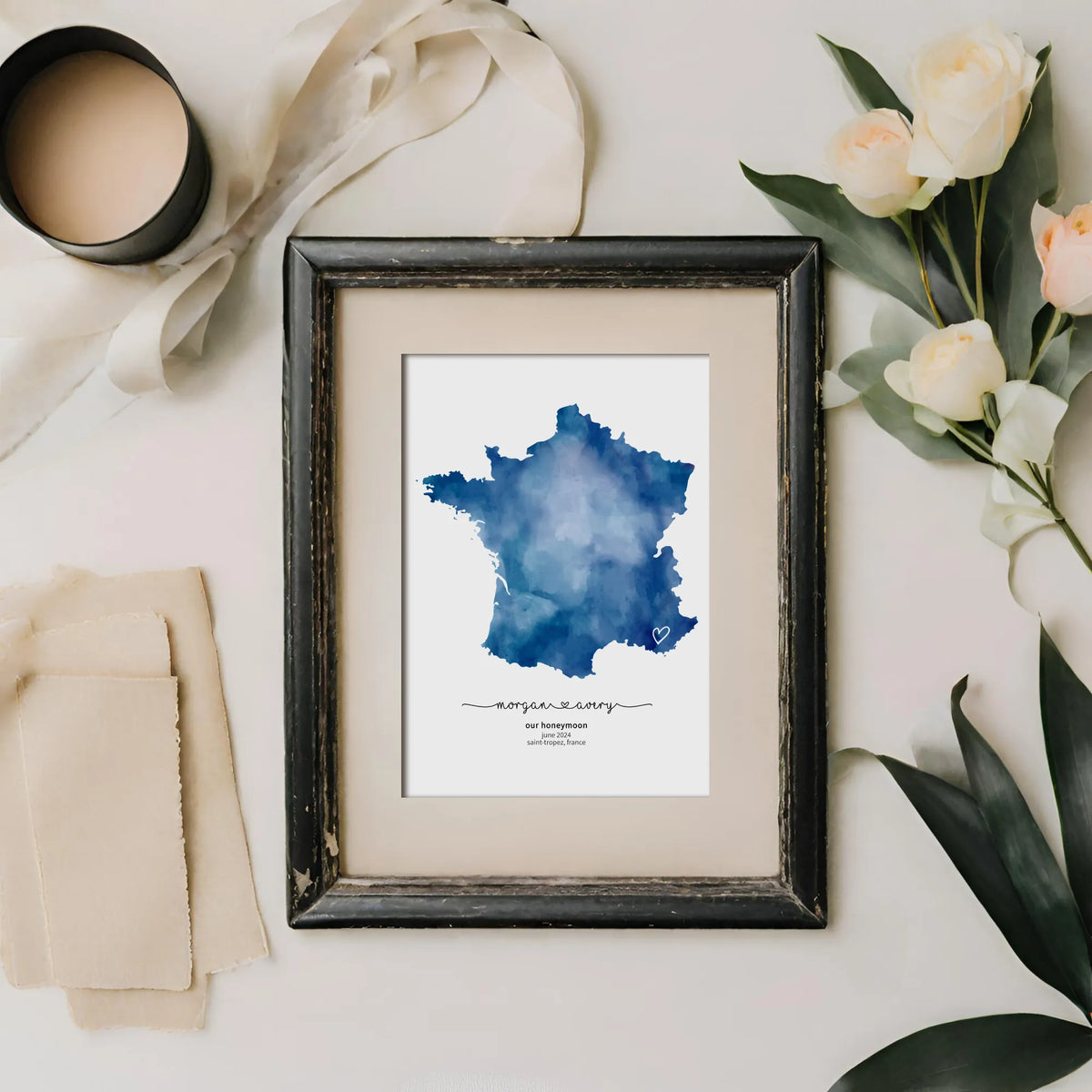 Personalized Map of France Custom Honeymoon Keepsake Template