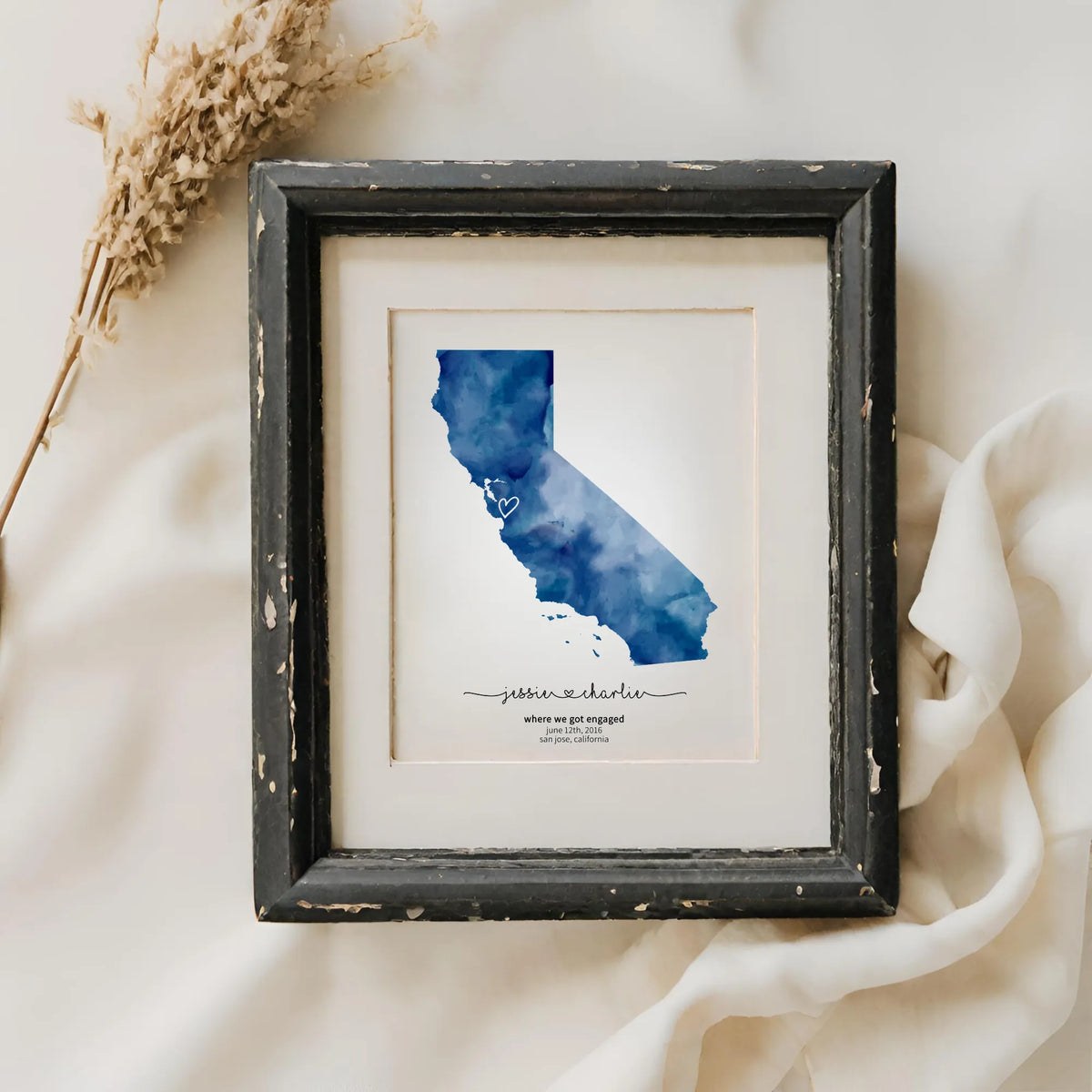 Blue California Personalized Engagement Map Template Last Minute Anniversary Gift