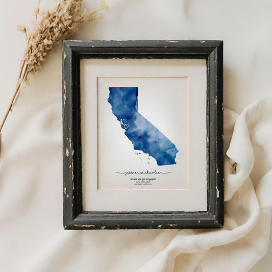 Blue California Personalized Engagement Map Template Last Minute Anniversary Gift