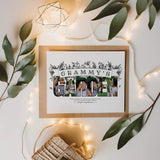 Print of Grammys Garden Photo Collage next to string lights