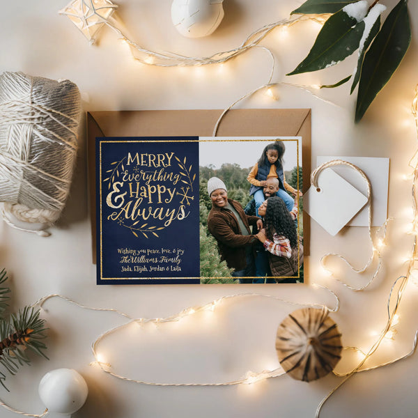 Merry Everything Photo Card Flatlay with Props