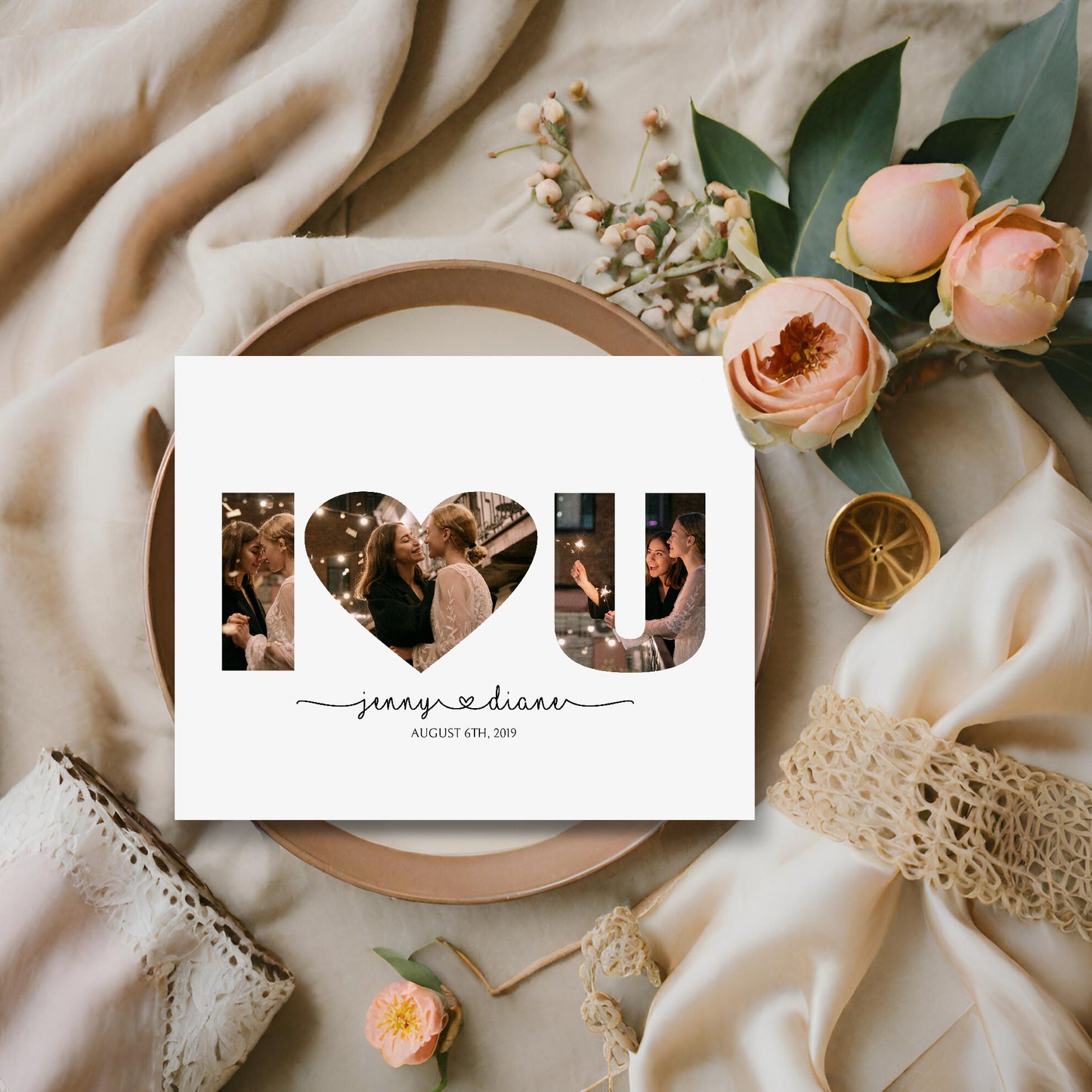 I Heart U Editable Photo Collage Template Anniversary Gift by Playful Pixie Studio