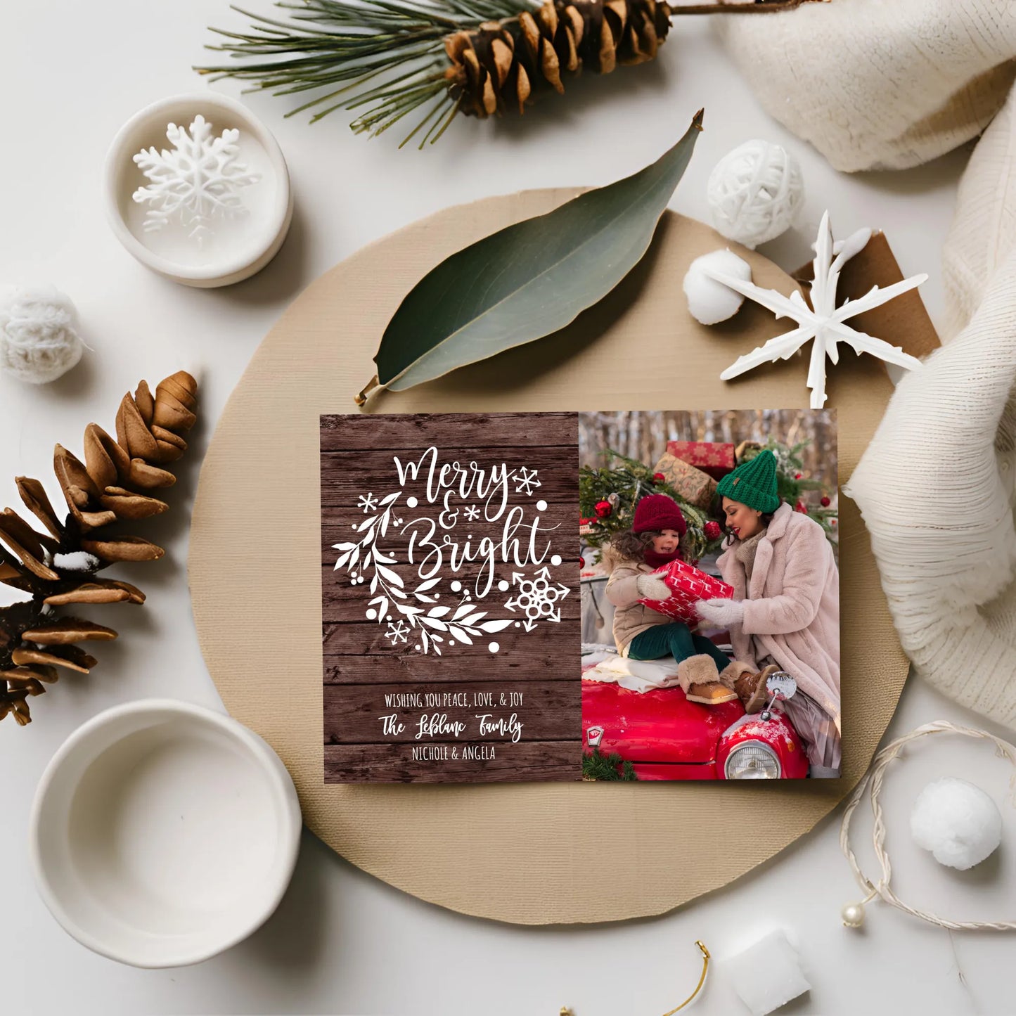 Holiday Photo Card on Flat Lay with Winter Props