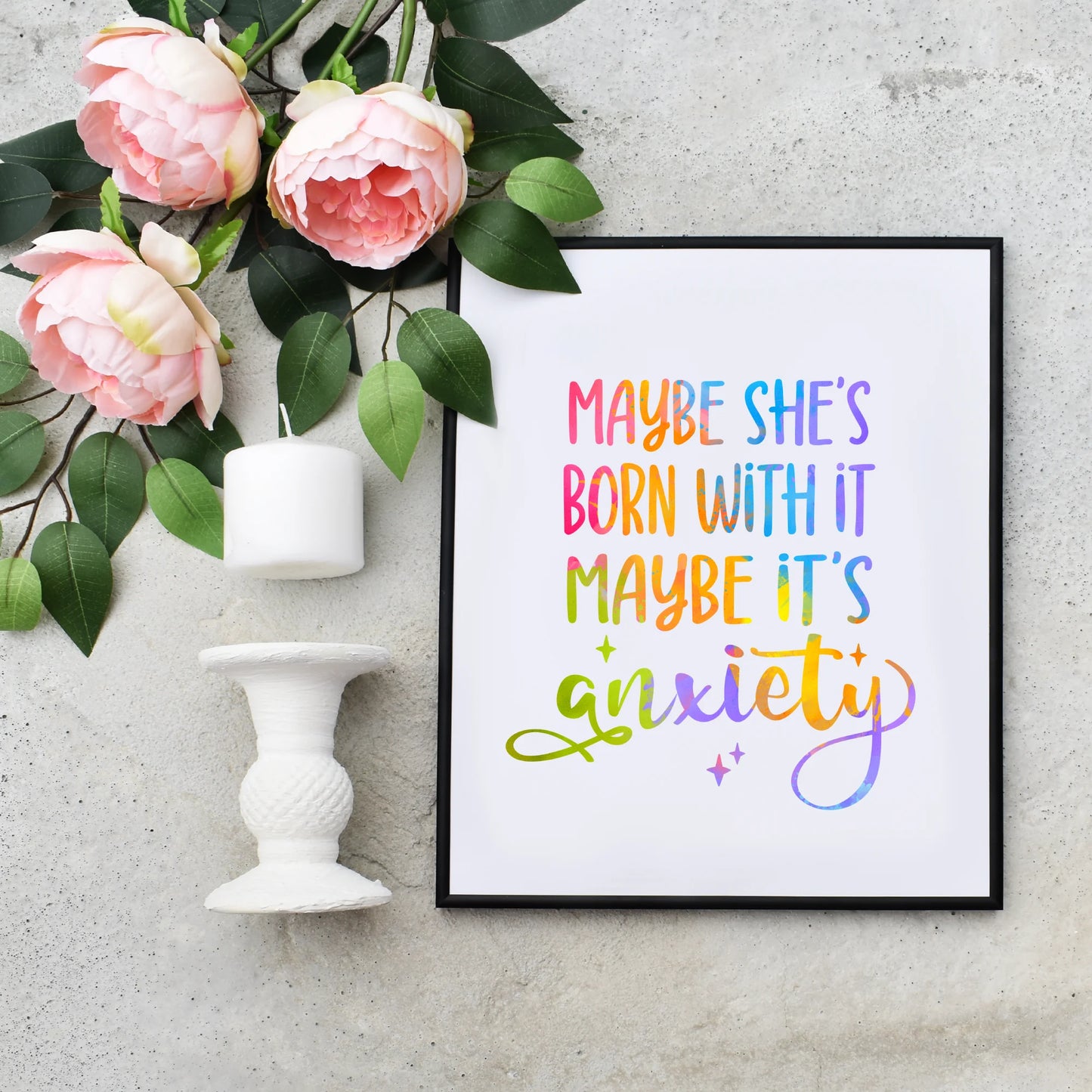 Colorful Printable Maybe It's Anxiety Quote Wall Art For Living Room