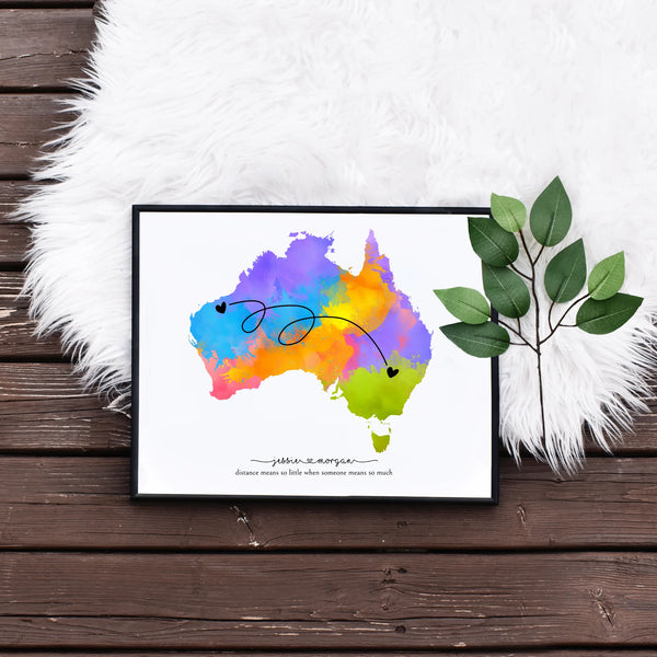 Rainbow Australia Map Long Distance Personalised Gift for Her