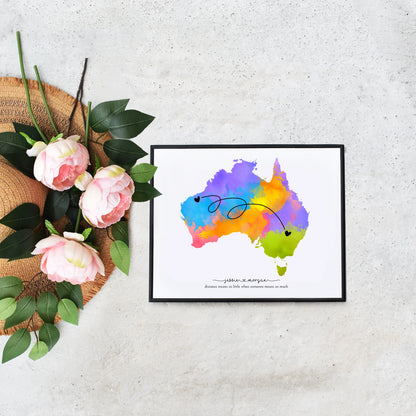 Editable Long Distance Relationship Australia Map Custom Gift by Playful Pixie Studio