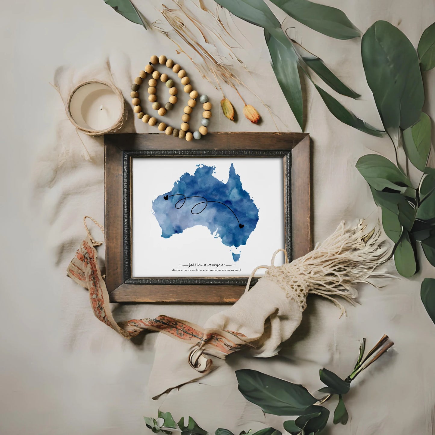 Editable Dark Blue Australia Long Distance Relationship Map Editable Custom Wall Art Template by Playful Pixie Studio