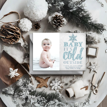 Editable Baby Its Cold Outside Christmas Photo Card Template Last Minute Holiday Greeting