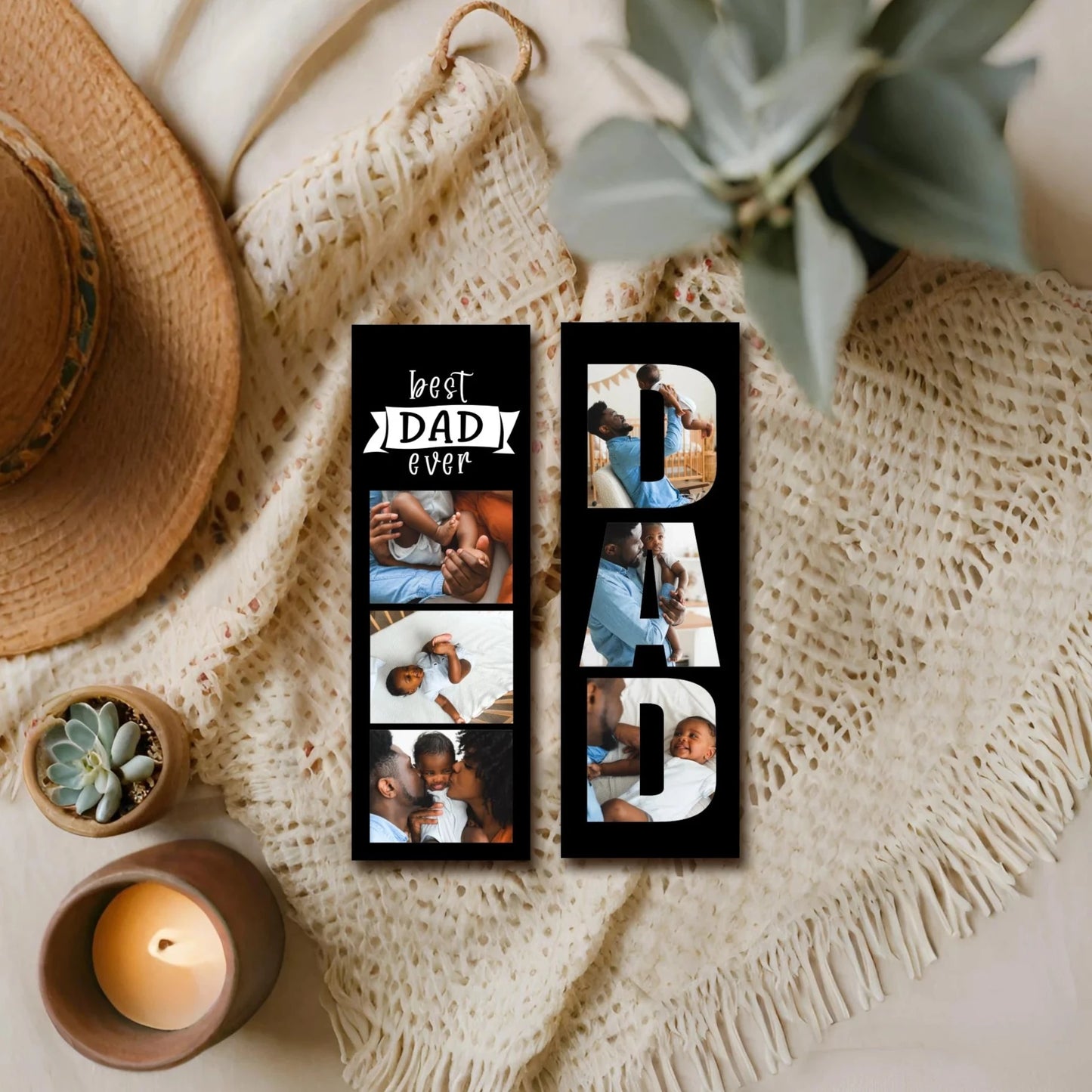 Editable Best Dad Ever Photo Bookmark Collage Template DIY Gift for Him by Playful Pixie Studio