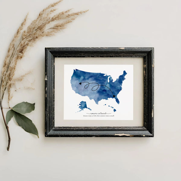 Personalized Long Distance USA Map Template Anniversary Gift