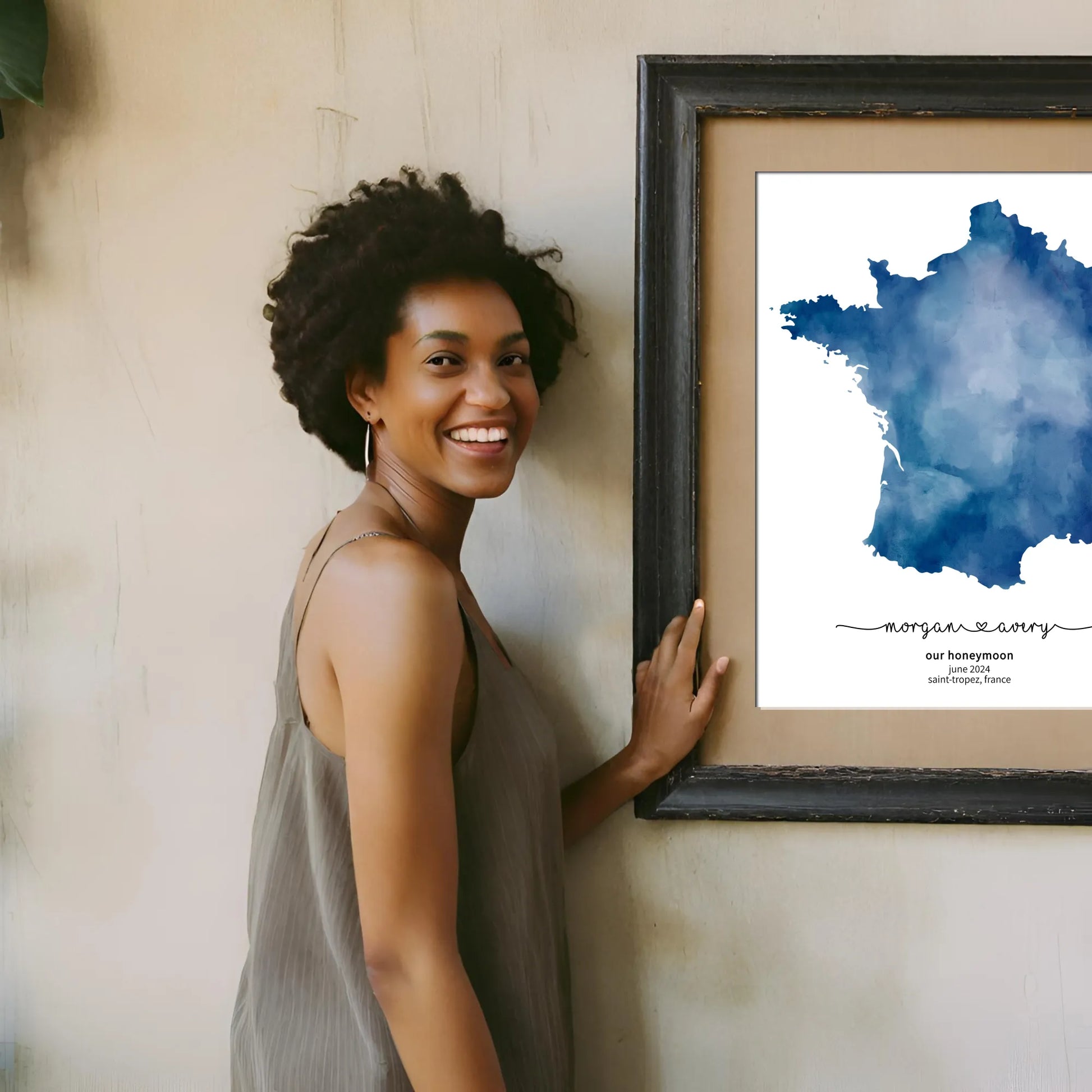 Personalized Honeymoon Map of France Template