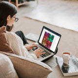 Woman Editing Pop Art Portrait Collage Template on Laptop