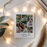 sisters photo collage print on flatlay next to string lights and branch