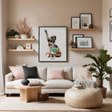 Cat Silhouette Photo Collage in sleek black frame hung in a chic feminine style living room above ivory coloured sofa