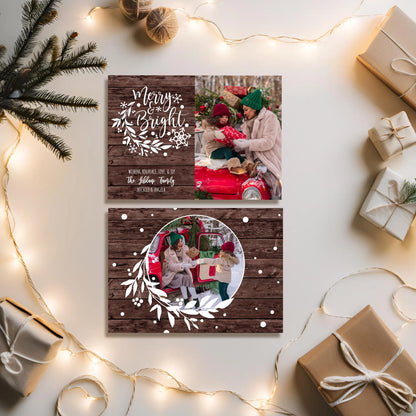 Front and Back Design of Holiday Photo Card on Flat Lay with Winter Props