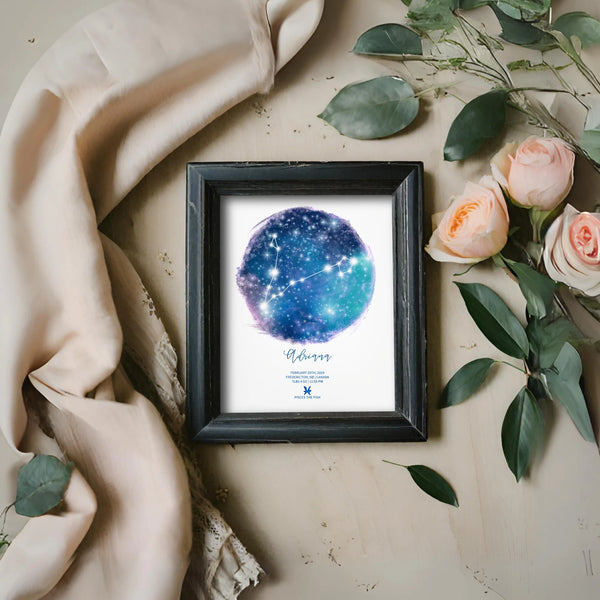 DIY Pisces Birth Stats Sign Editable Template Personalized Last Minute Baby Shower Gift