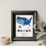 Blue USA Map collage in distressed black frame with props