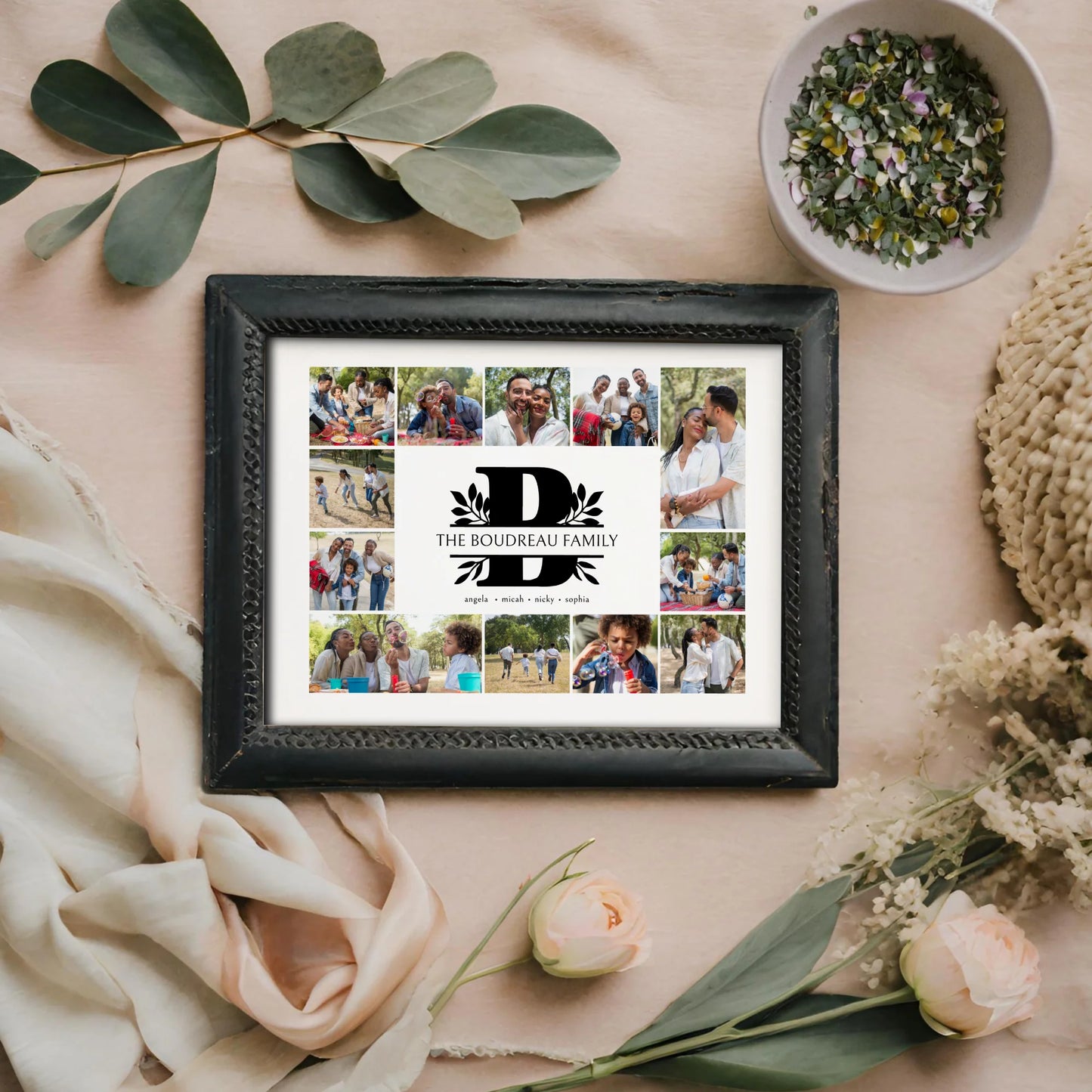 Family Initial Editable Photo Collage Template Do It Yourself Gift for Mom