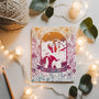 floral pop art portrait surrounded by string lights