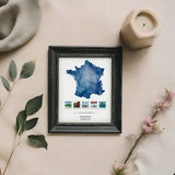 Blue Map of France in Distressed Black frame with floral props