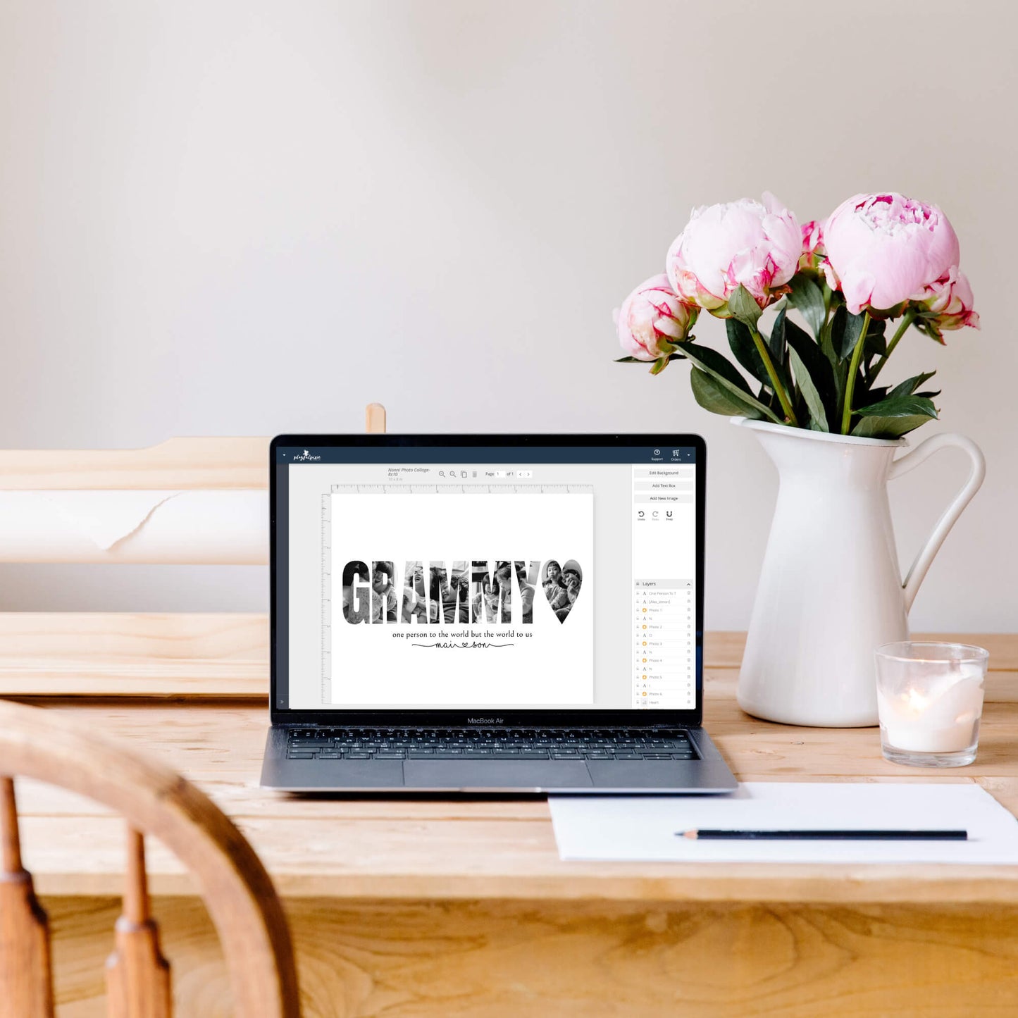 Laptop open to grammy photo collage template