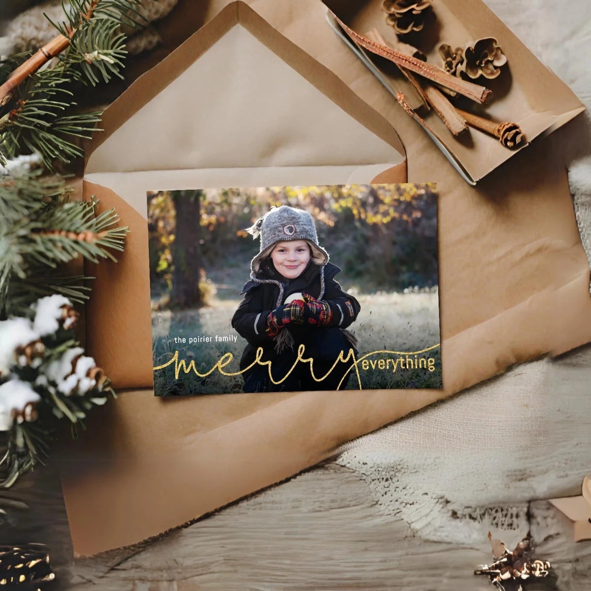 DIY Merry Everything Holiday Photo Card Greetings on a Budget