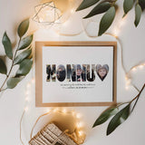 Nonnu Word Photo Collage surrounded by leaves and string lights