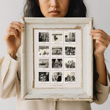 Woman holding frame year in review photo collage