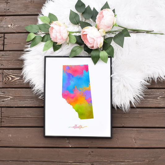 Rainbow Alberta Map Printable Art by Playful Pixie Studio