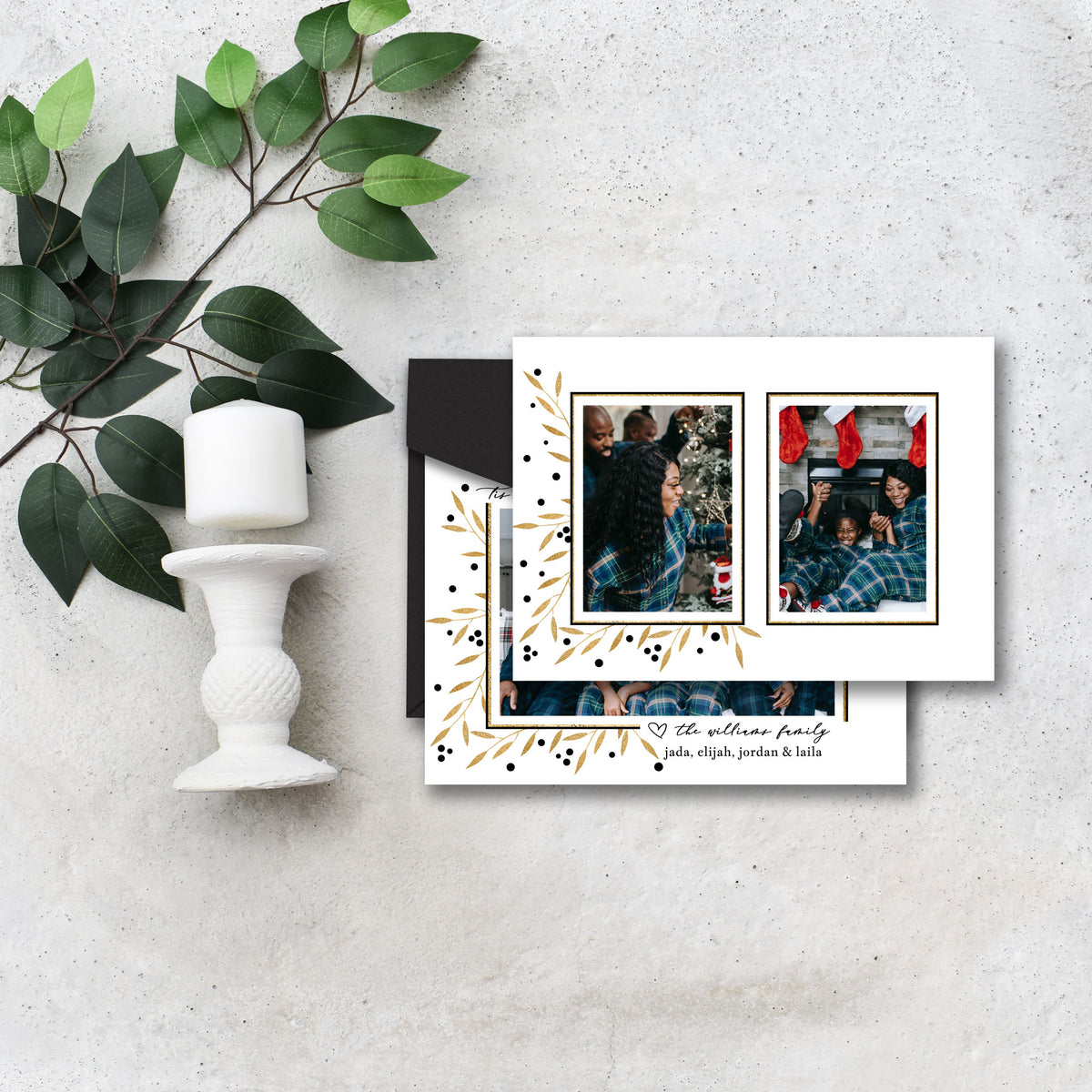 Quick Black and Gold Tis the Season Photo Card Last Minute Christmas Greeting Card