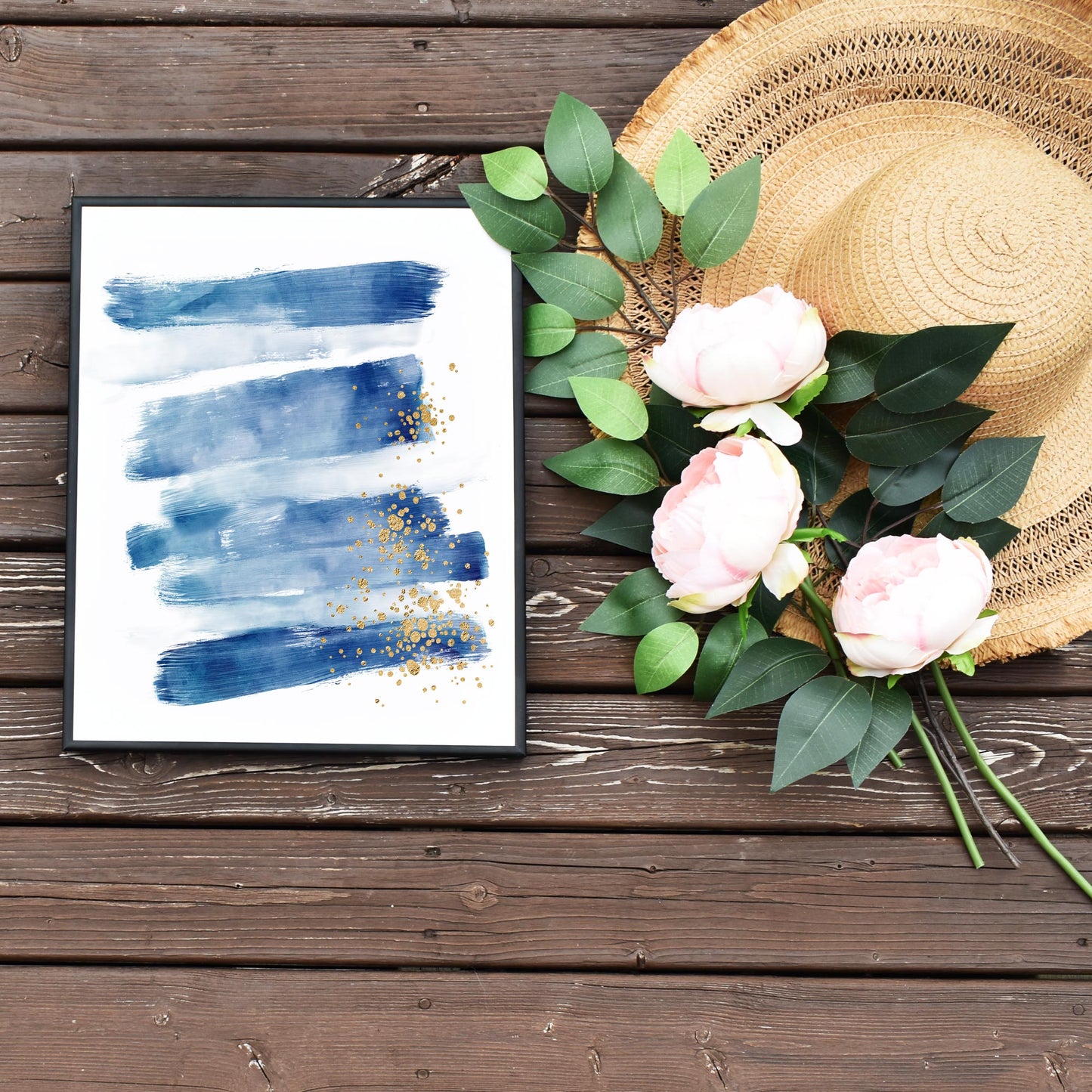 Printable Blue and Gold Abstract by Playful Pixie Studio