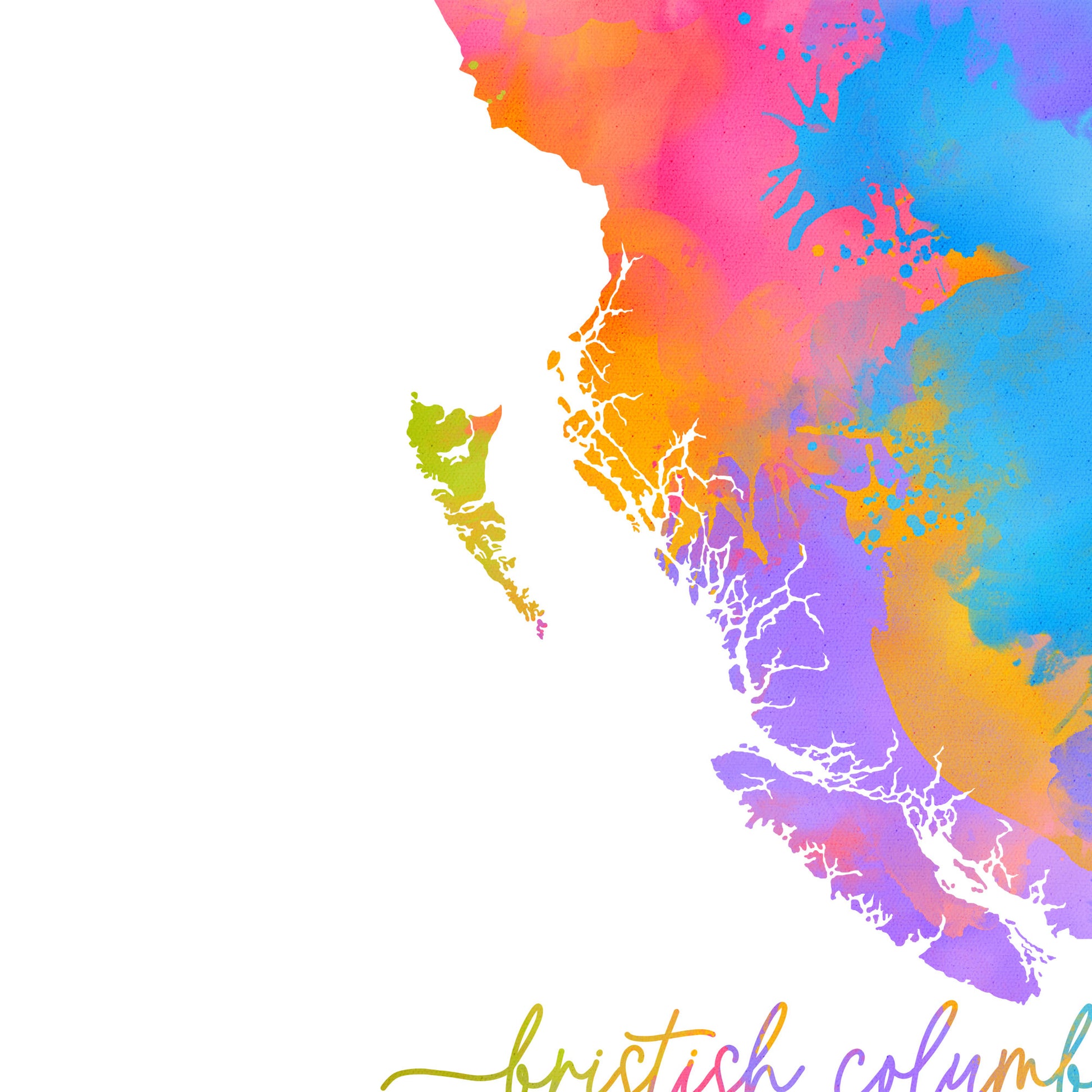 Rainbow British Columbia Provincial Map Up Close Details