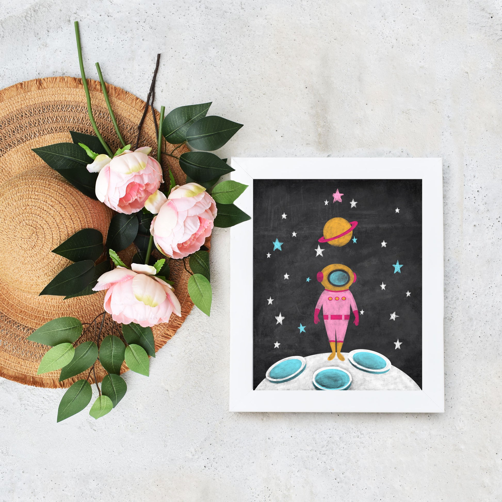 Printable Pink Astronaut Chalkboard by Playful Pixie Studio
