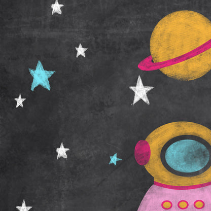 Pink Astronaut Distressed Chalkboard Up Close