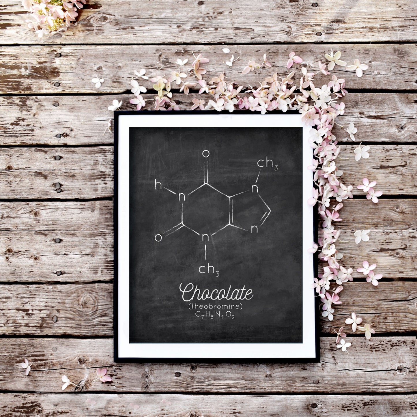 Distressed Chocolate Theobromine Molecule Chalkboard Art
