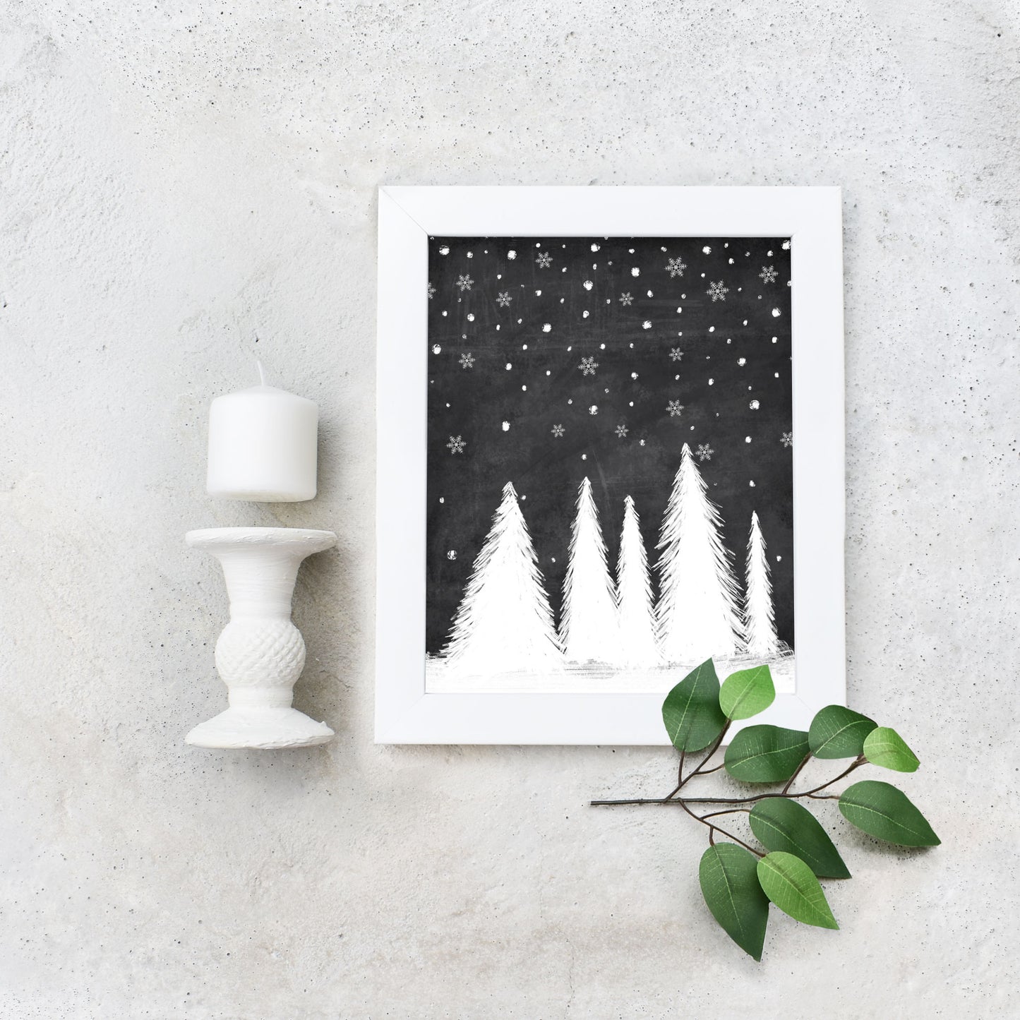 Printable Winter Trees Chalkboard Art Holiday Decor  by Playful Pixie Studio