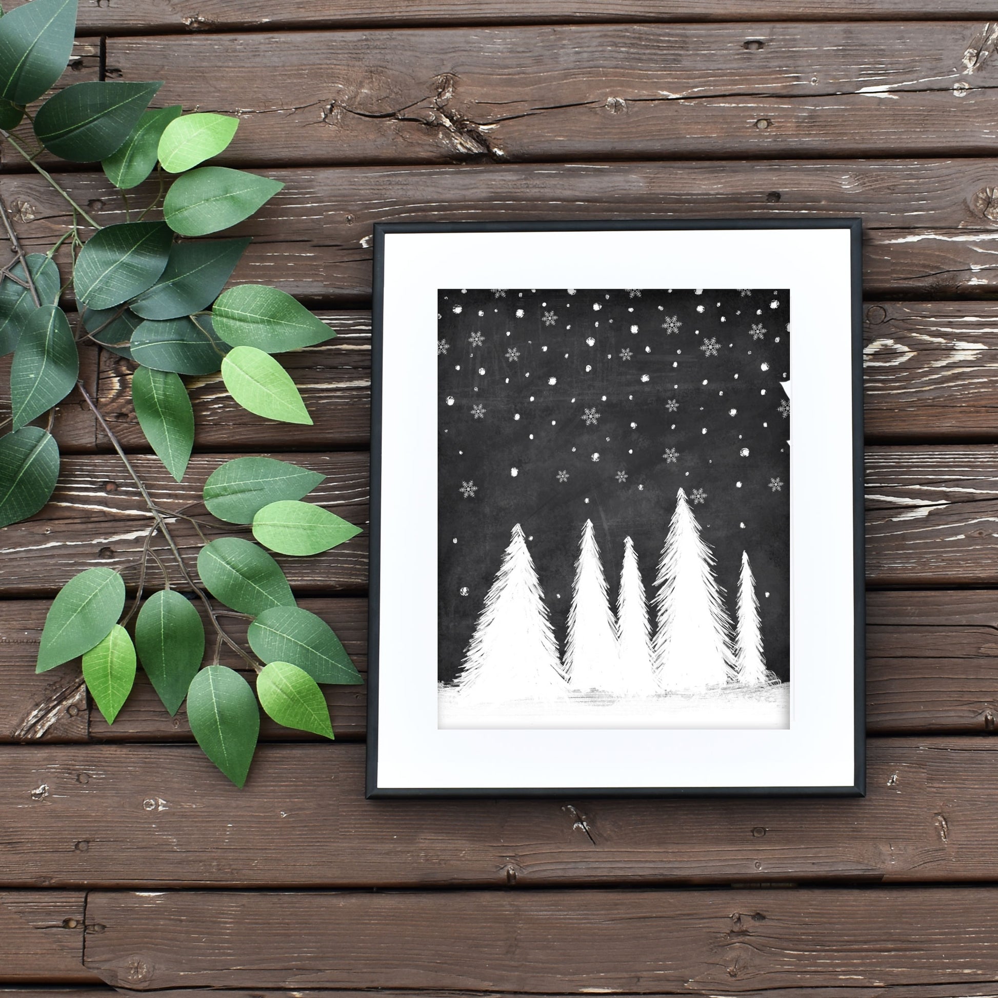 Easy Printable Snowy Winter Forest Art Christmas Home Decor on a Budget