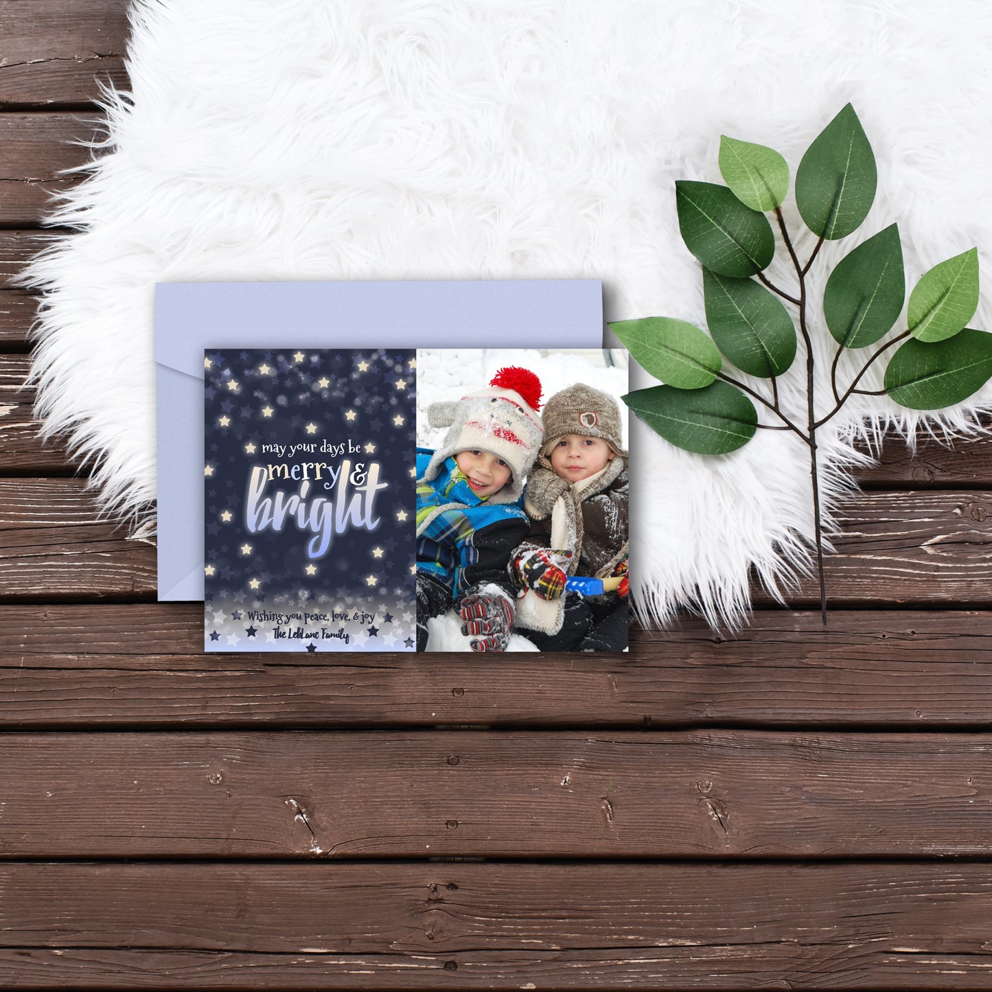 Quick and Easy Editable Merry and Bright Navy Christmas Photo Card on a budget