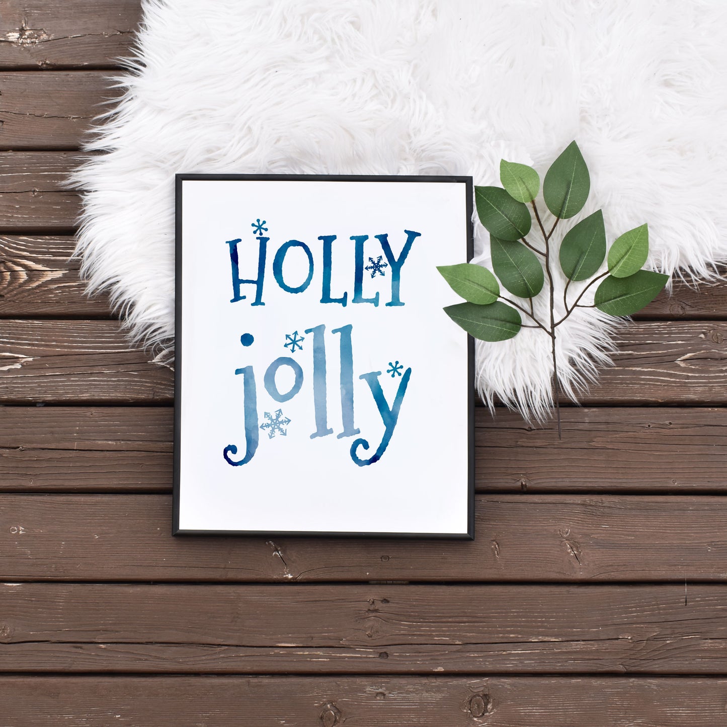 Easy Printable Blue Holly Jolly Holiday Art by Playful Pixie Studio