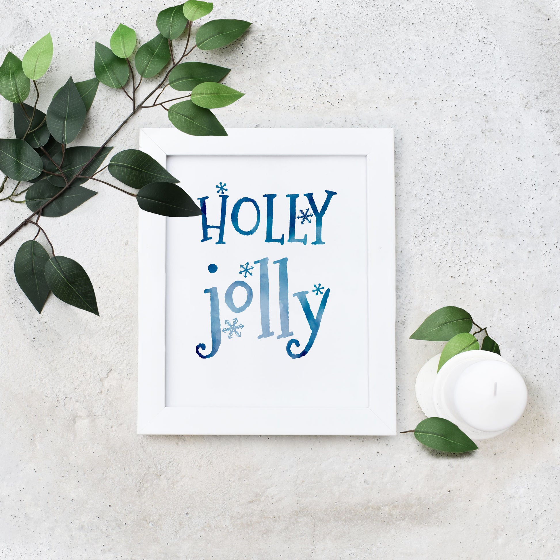 Digital Blue Holly Jolly Printable Christmas Sign