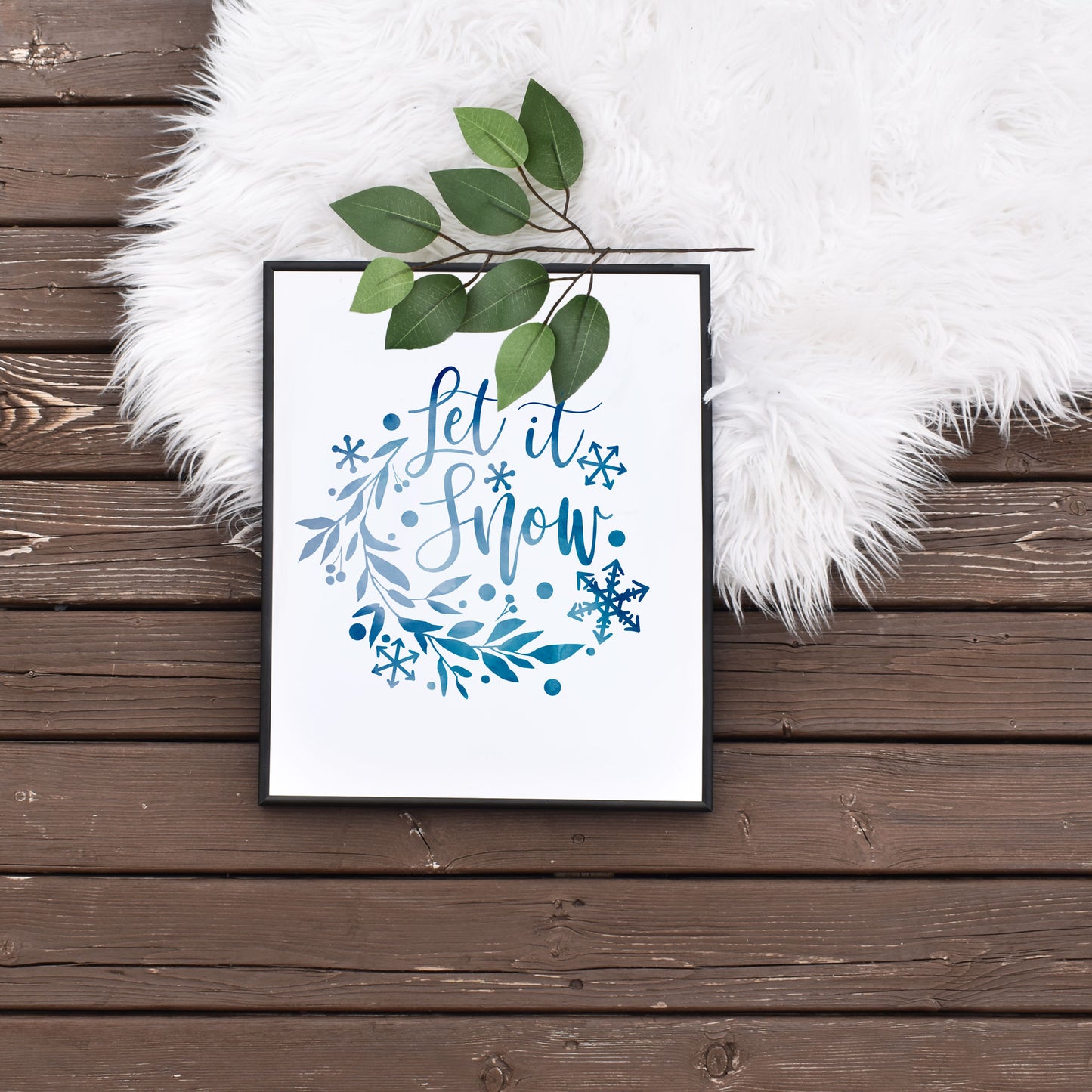 Printable Blue Let it Snow Holiday Wall Art by Playful Pixie Studio