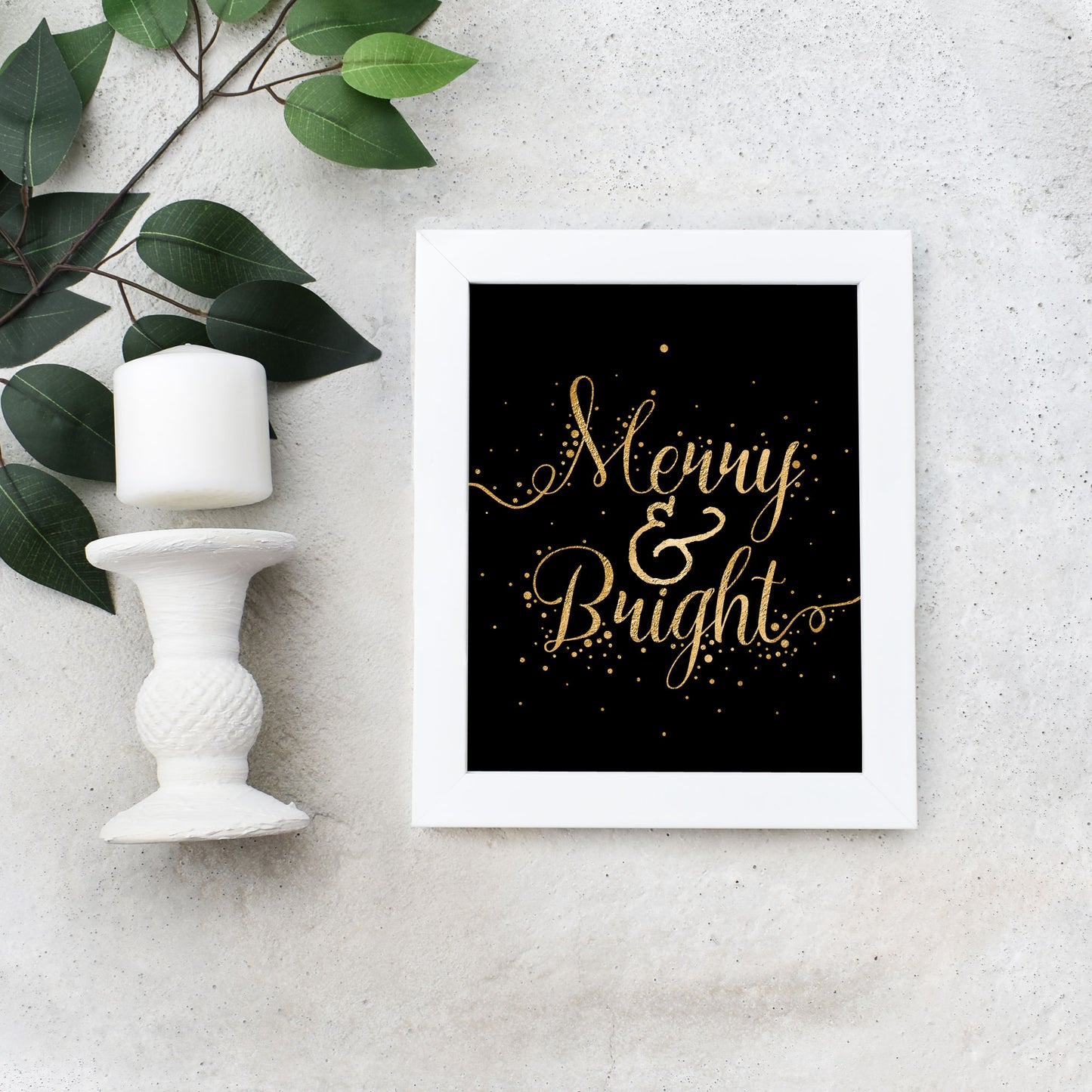 Easy Printable Gold and Black Merry and Bright Holiday Wall Art Download