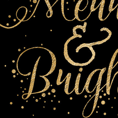 Black and Gold Merry and Bright Wall Art Up Close Details