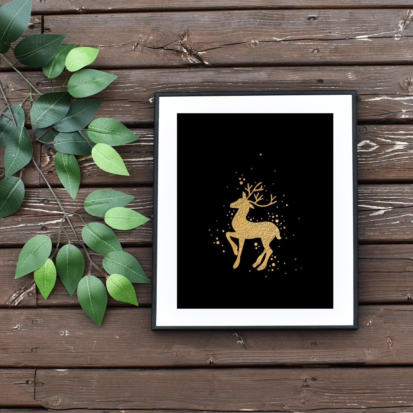 Quick Downloadable Black and Gold Reindeer Wall Art Christmas Decor on a budget